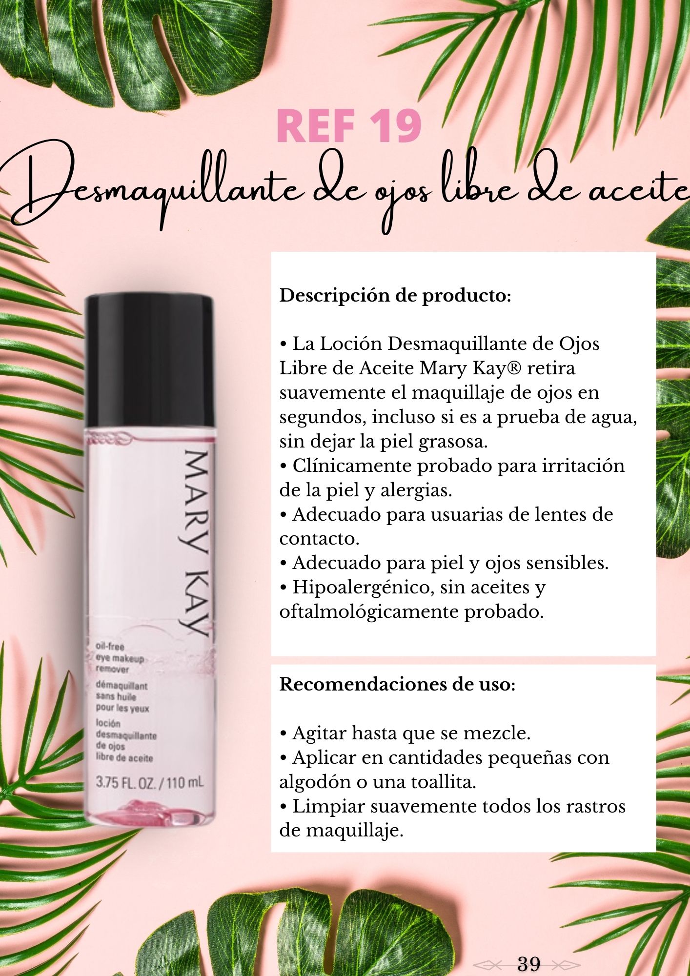 Desmaquillante de ojos libre de aceite